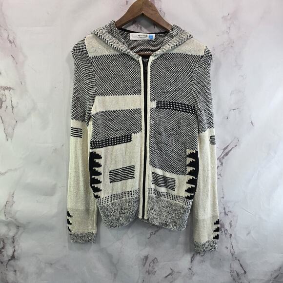 Sparrow Sweater Womens Medium White Black Cardigan Hooded Full Zip - Picture 1 of 13